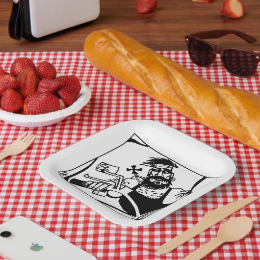 Biker zwart vierkant papier borden papieren bordje (Picknick)