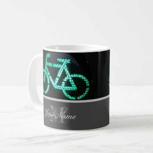 Bikers Monogram met groene fietslichten! Koffiemok (Voorkant links)