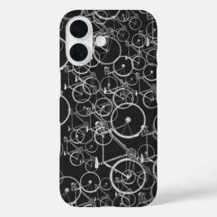 bikes pattern in black and white iPhone 16 hoesje