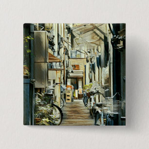 Biking Artwork Vierkante Button 5,1 Cm