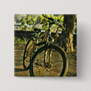 Biking Artwork Vierkante Button 5,1 Cm