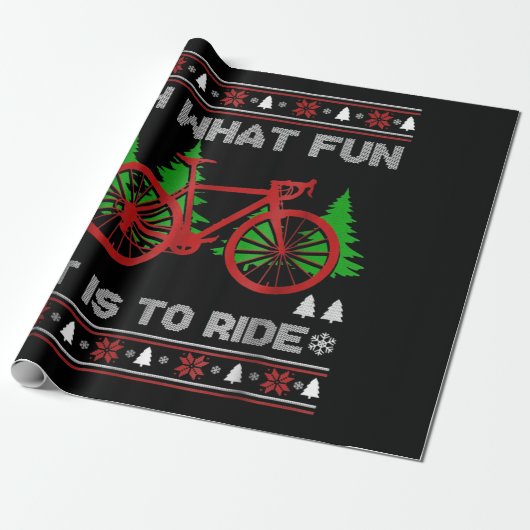 Biking Oh What Fun Bike Ugly KerstSweater Cadeaupapier (Uitgerold)