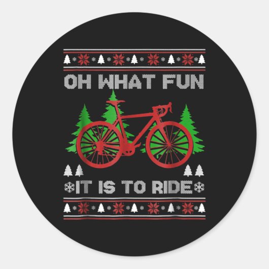 Biking Oh What Fun Bike Ugly KerstSweater Ronde Sticker (Voorkant)