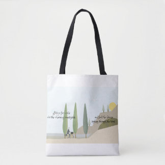 Biking through the countryside poetry tote bag