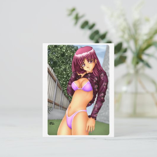 Bikini Anime Girl Briefkaart (Staand voorkant)