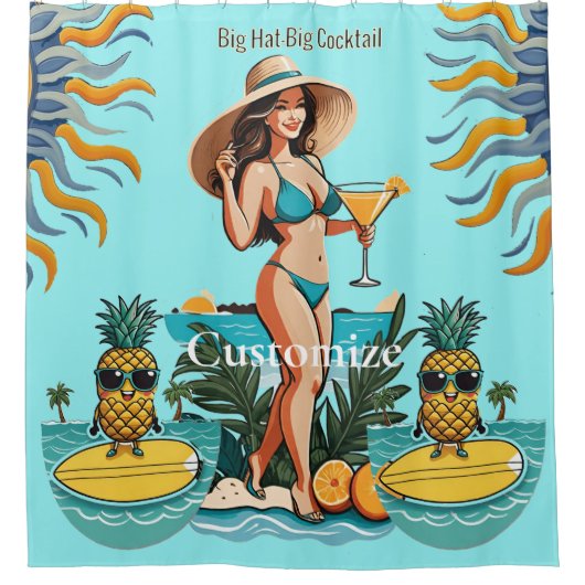 Bikini Babe Groot Pet- Grote Cocktail Thunder_Cove Douchegordijn (Voorkant)