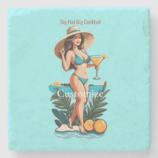 Bikini Babe Groot Pet- Grote Cocktail Thunder_Cove Stenen Onderzetter (Voorkant)