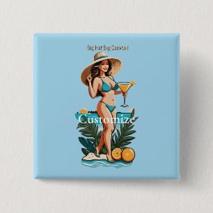 Bikini Babe Groot Pet- Grote Cocktail Thunder_Cove Vierkante Button 5,1 Cm
