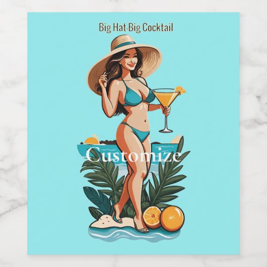 Bikini Babe Groot Pet- Grote Cocktail Thunder_Cove Wijn Etiket (Enkel label)
