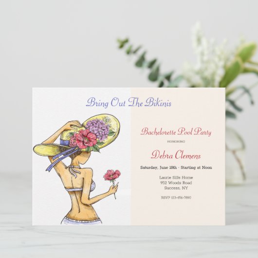 Bikini Babe Invitation Kaart (Staand voorkant)