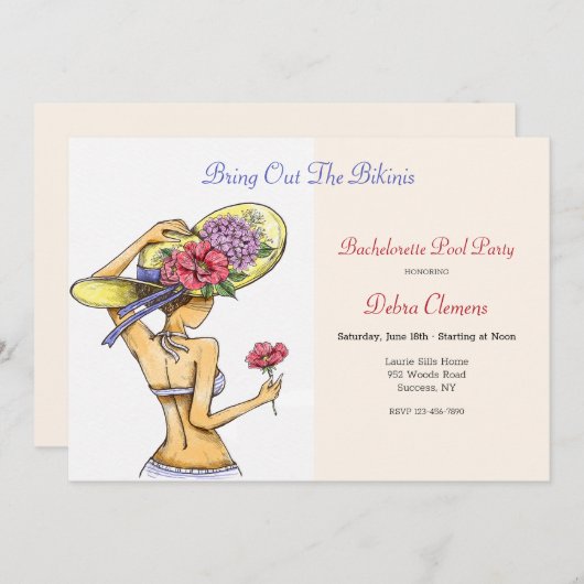 Bikini Babe Invitation Kaart (Voorkant / Achterkant)