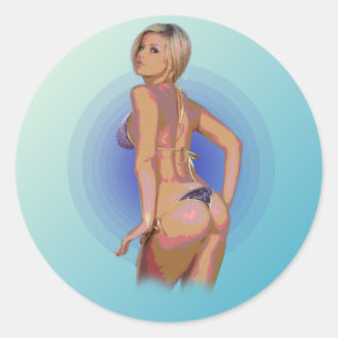 BIKINI BABE. RONDE STICKER