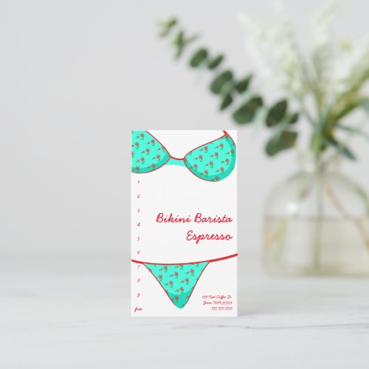 Bikini Barista Espresso Drive-Thru Klantenkaartje (Staand voorkant)