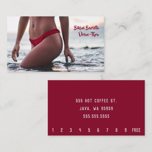 Bikini Belly Barista Coffee Horizontal Drive-Thru Klantenkaartje (Voorkant / Achterkant)