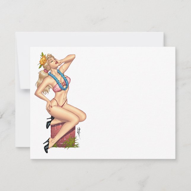 Bikini Blond Pin-up Girl met Flowers van Al Rio (Voorkant)