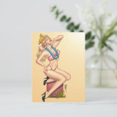 Bikini Blond Pin-up Girl met Flowers van Al Rio Briefkaart (Staand voorkant)