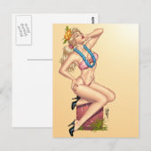 Bikini Blond Pin-up Girl met Flowers van Al Rio Briefkaart (Voorkant / Achterkant)