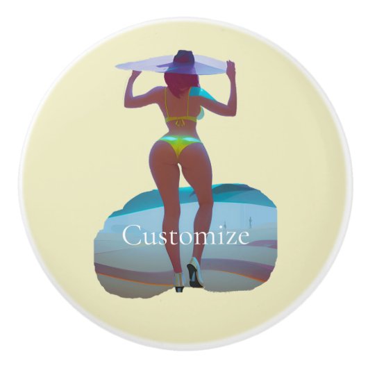 Bikini Booty Beach Meisje Thunder_Cove Keramische Knop (Voorkant)