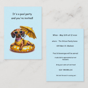 Bikini Dachshund Pool Party Notitiekaartje