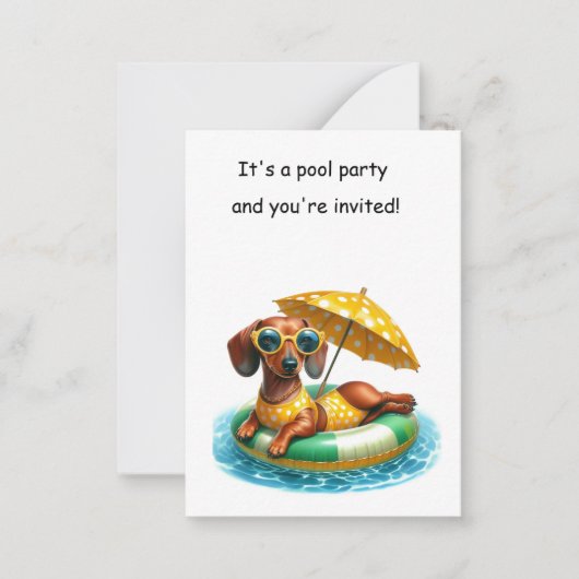 Bikini Dachshund Pool Party Notitiekaartje (Voorkant)