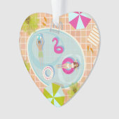 Bikini girl and guy playing swimming pool game ornament (voorkant)