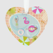 Bikini girl and guy playing swimming pool game ornament (voorkant)