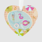 Bikini girl and guy playing swimming pool game ornament (achterkant)