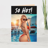 BIKINI GIRL FUNNY OVER DE HILL BIRTHDAY KAART