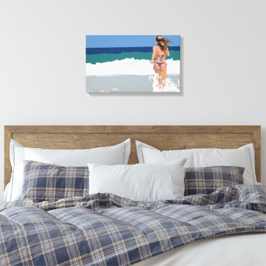 Bikini girl on the beach canvas afdruk (Insitu (Slaapkamer))
