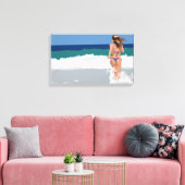 Bikini girl on the beach canvas afdruk (Insitu (Woonkamer))