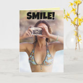 BIKINI GIRL "SMILE" HET IS JE BIRTHDAY! KAARTEN (Gele Bloem)