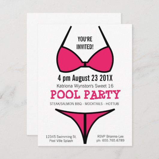 Bikini Girl Sweet 16 Pool Party Kaart (Voorkant / Achterkant)