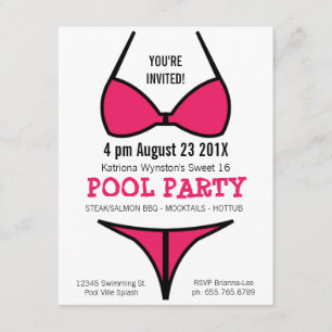 Bikini Girl Sweet 16 Pool Party Kaart