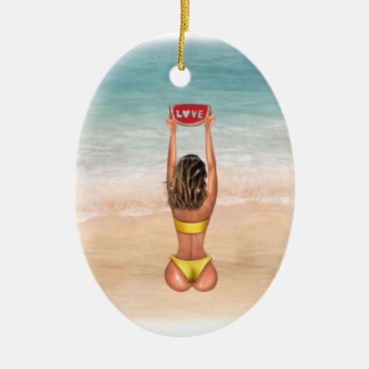 Bikini Girl voor kerstversiering in het strand Keramisch Ornament (Voorkant)