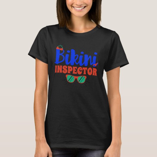 Bikini Inspector Adult Pun Pool Party T-shirt (Voorkant)