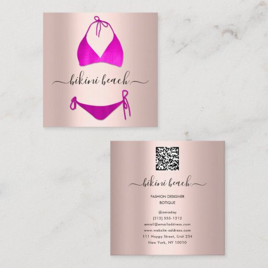 Bikini Lingerie Beach Costume Underwear Roos Vierkante Visitekaartje (Voorkant / Achterkant)