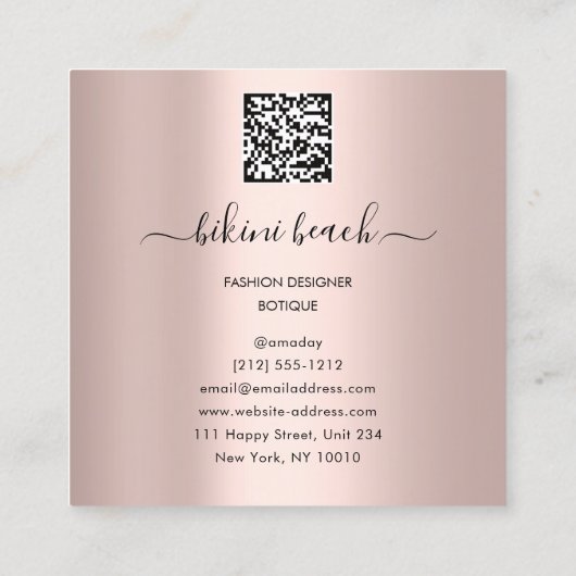 Bikini Lingerie Beach Costume Underwear Roos Vierkante Visitekaartje (Achterkant)