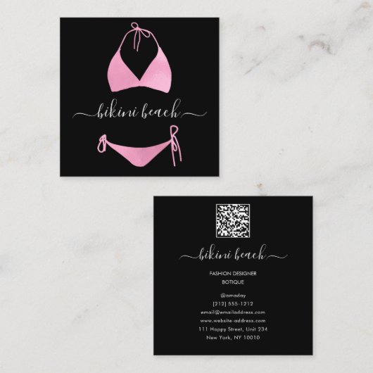 Bikini Lingerie Beach Costume Underwear Winkelroze Vierkante Visitekaartje (Voorkant / Achterkant)