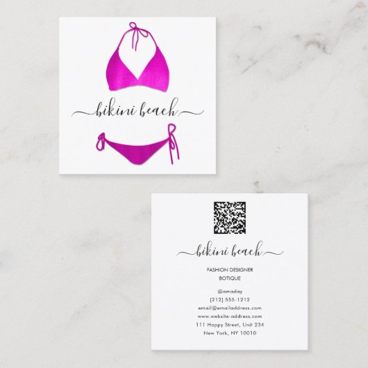 Bikini Lingerie Beach Costume Underwear Winkelroze Vierkante Visitekaartje (Voorkant / Achterkant)