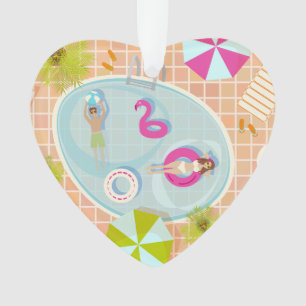Bikini meisje en jongen die zwembad spel spelen ornament
