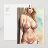 Bikini Meisje Kunst briefkaart Blondine Beauty (Voorkant / Achterkant)