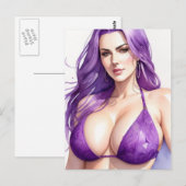 Bikini Meisje Kunst briefkaart Paarse Haar (Voorkant / Achterkant)