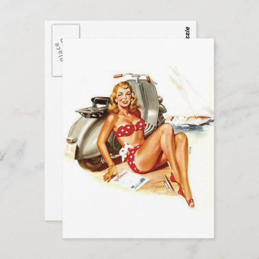 Bikini-meisje met Scooter  Briefkaart (Voorkant / Achterkant)