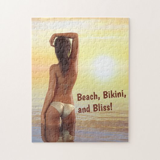 Bikini Meisje Poseren in het Zee bij zonsondergang Legpuzzel (Verticaal)