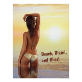 Bikini Meisje Poseren in het Zee bij zonsondergang Perfect Poster (Voorkant)