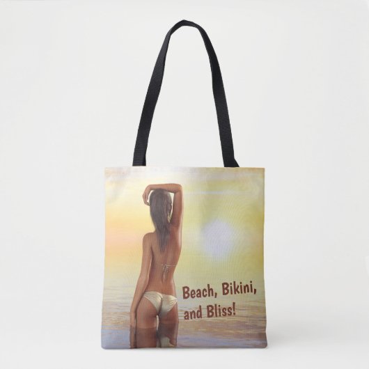 Bikini Meisje Poseren in het Zee bij zonsondergang Tote Bag (Voorkant)