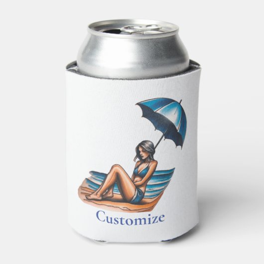 Bikini Meisje Strand Napping Thunder_Cove Blikjeskoeler (Blikje Voorkant)