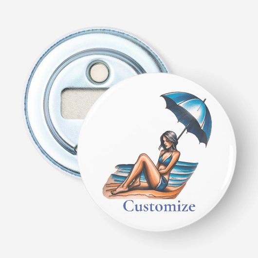 Bikini Meisje Strand Napping Thunder_Cove Button Flesopener (Voorkant)