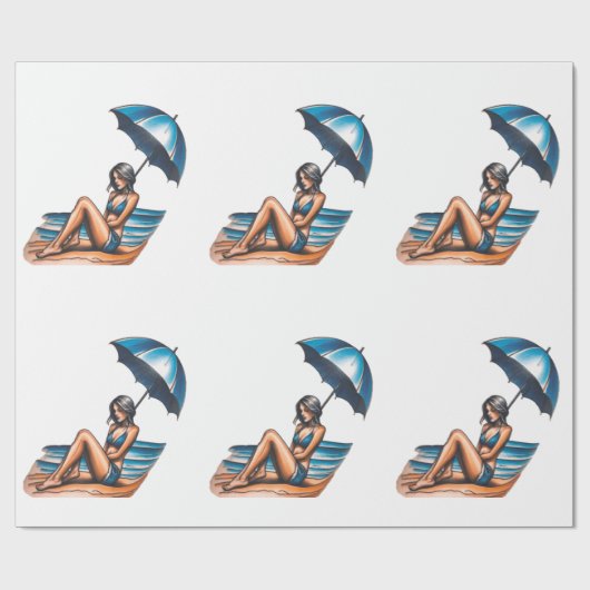 Bikini Meisje Strand Napping Thunder_Cove Cadeaupapier (Vlak)