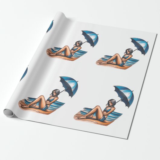 Bikini Meisje Strand Napping Thunder_Cove Cadeaupapier (Uitgerold)
